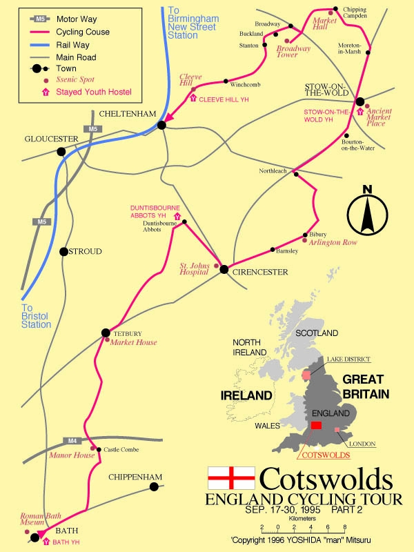 イングランドサイクリング 地図2 コッツウォルズ サイクリング ルート地図